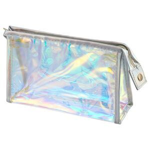 Clear Portable Travel Transparent Waterproof Zipper Makeup Pouch Silver Tone